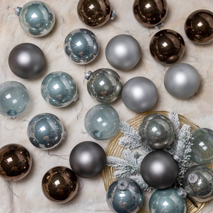 King of Christmas Accessories Blue and Gray Essential Glass Ornaments (24 Pack) DBVN113