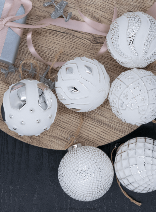 King of Christmas Accessories Distressed White Glass Ornament Set (6 Pack) DBVN129