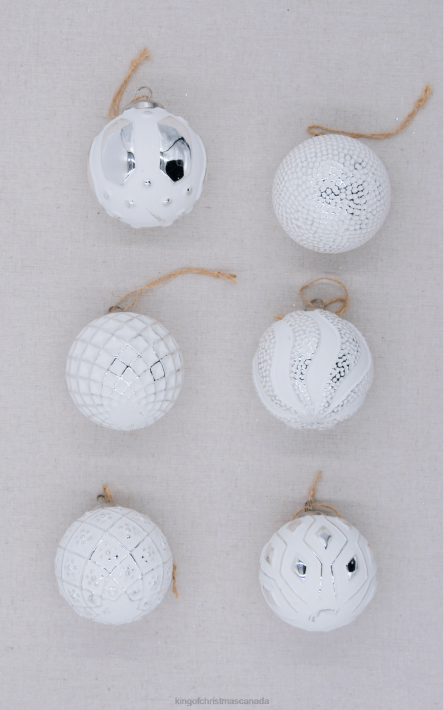 King of Christmas Accessories Distressed White Glass Ornament Set (6 Pack) DBVN129