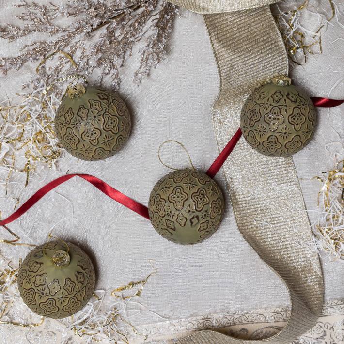 King of Christmas Accessories Rustic Green Glass Ornament (4 Pack) DBVN136