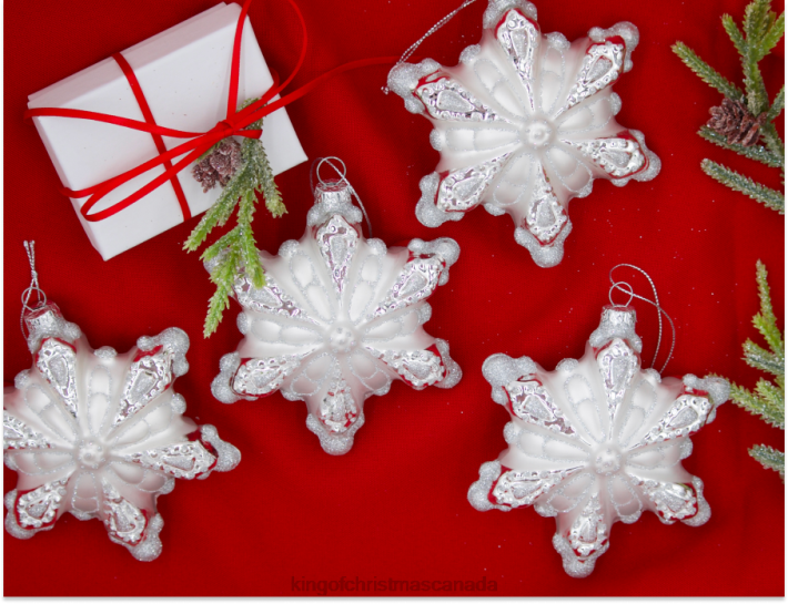 King of Christmas Accessories Snowflake Glass Ornament (4 Pack) DBVN146