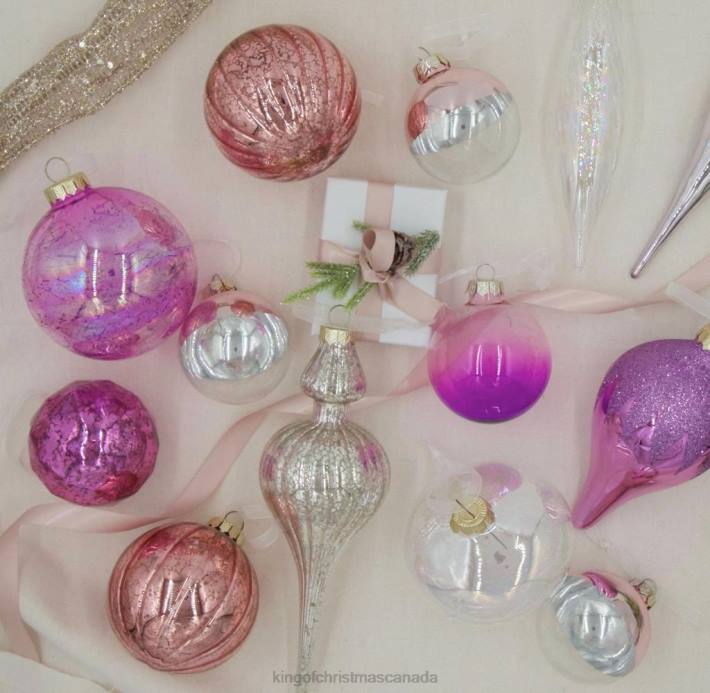 King of Christmas Accessories Sweet 30-Piece Glass Ornament Set (Pink - Purple) Limited Edition DBVN149