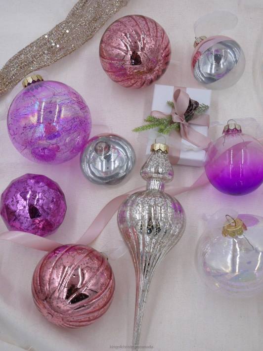 King of Christmas Accessories Sweet 30-Piece Glass Ornament Set (Pink - Purple) Limited Edition DBVN149