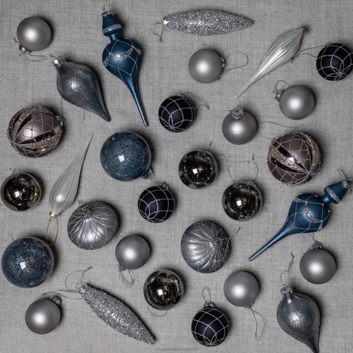 King of Christmas Accessories Winter Wonderland 15-Piece Glass Ornament Set (Blue and Gray) DBVN114