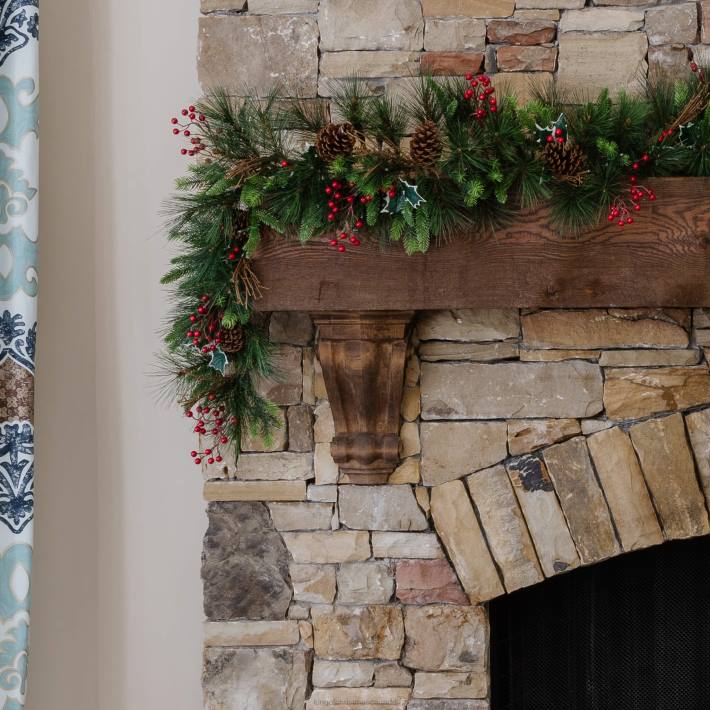 King of Christmas Accessories 6' X 12" Redwood Garland with 70 Warm White LED Lights (Battery Operated) DBVN88