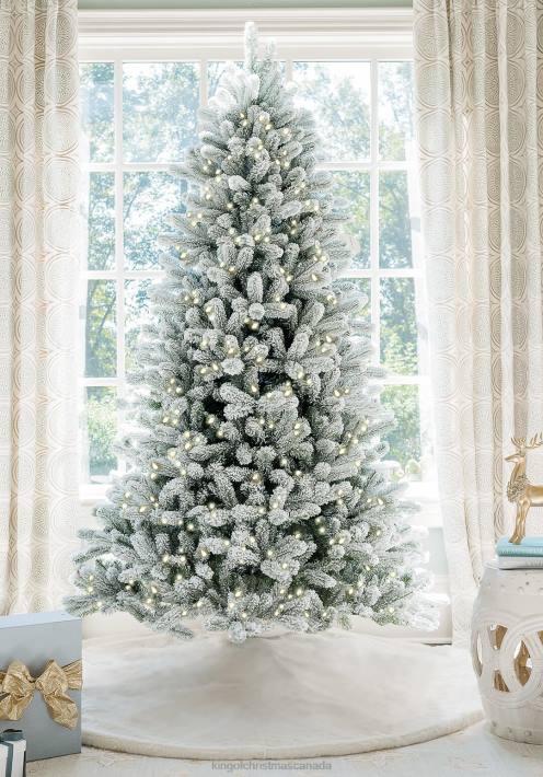 King of Christmas Accessories 7.5' Flock Artificial Christmas Tree with 800 Warm White LED Lights DBVN8