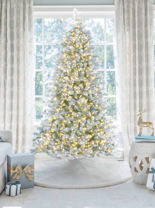 King of Christmas Accessories 7.5' Flock Artificial Tree 800 Warm White Led Lights DBVN45