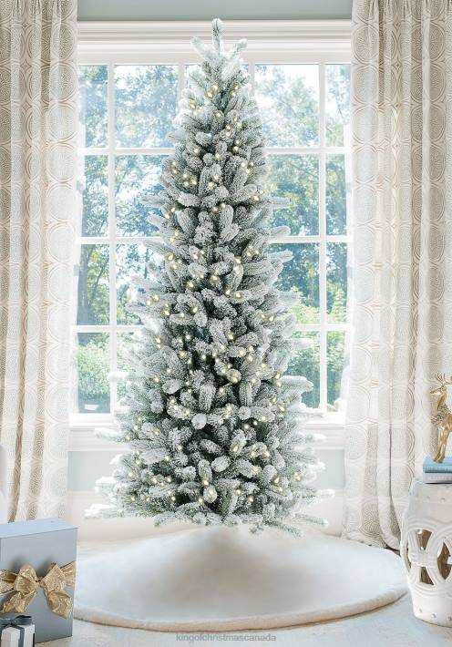 King of Christmas Accessories 7.5' Flock Slim Artificial Christmas Tree with 650 Warm White LED Lights DBVN11