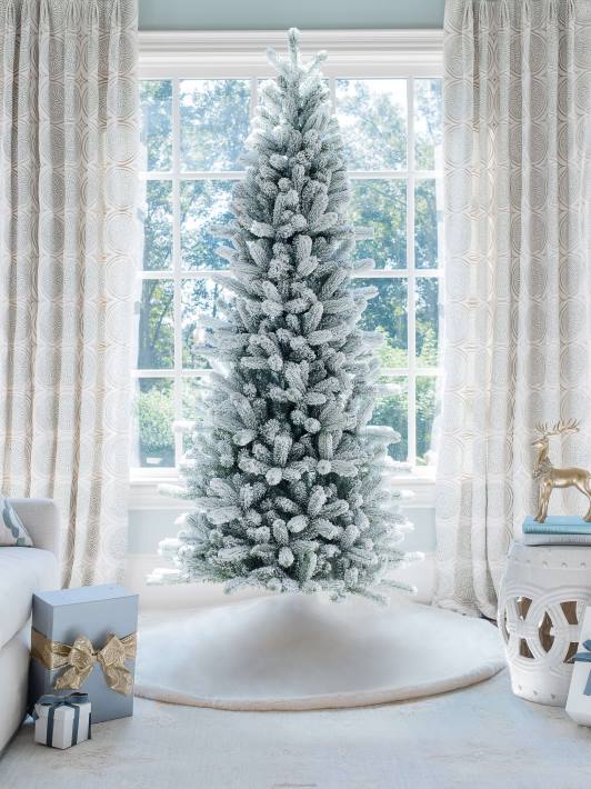 King of Christmas Accessories 7.5' Flock Slim Artificial Christmas Tree with 650 Warm White LED Lights DBVN11