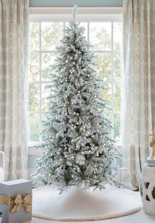 King of Christmas Accessories 7.5' Queen Flock Slim Artificial Christmas Tree With 650 Warm White LED Lights DBVN1