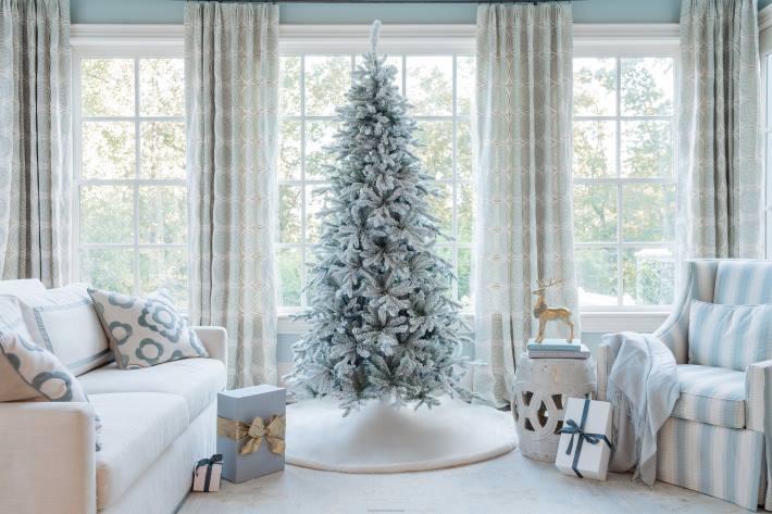 King of Christmas Accessories 7.5' Queen Flock Slim Tree Warm White Led Lights DBVN32