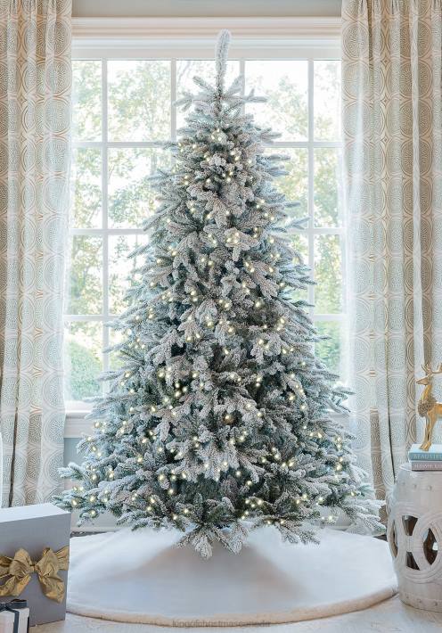 King of Christmas Accessories 7.5' Queen Flock Tree with 800 Warm White LED Lights DBVN34